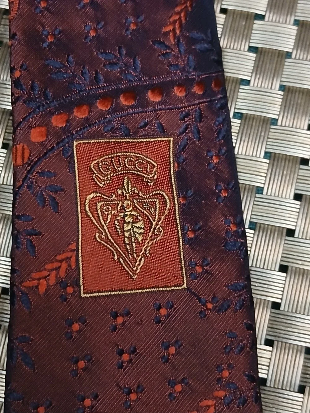 Gucci Luxury Silk Men's Burgundy and Orange Paisley Silk Tie (1185)